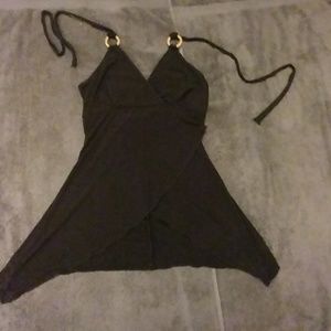 Med black halter top with open center bottom